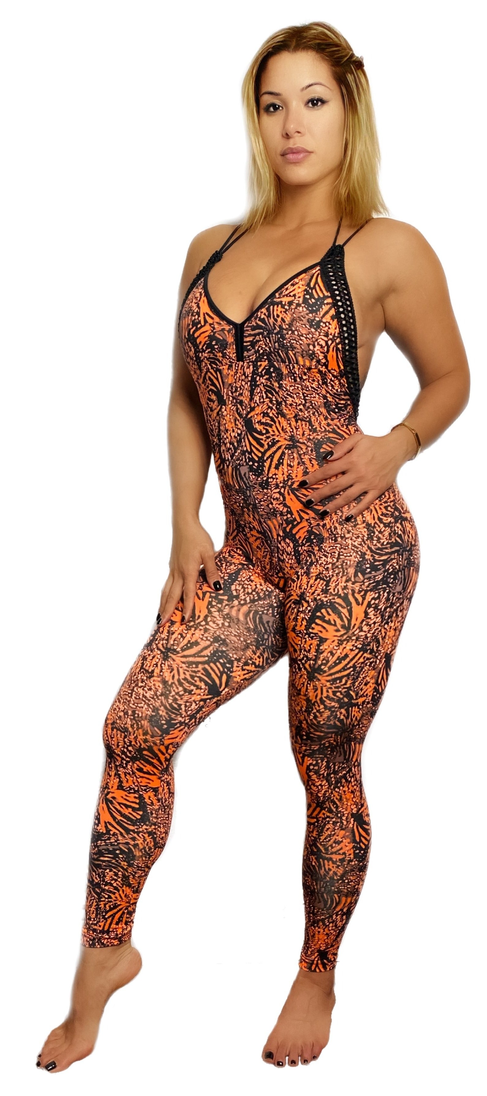 Beautiful design jumpsuit, if you are a lover of butterfly, you will love this black and orange jumpsuit.